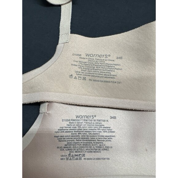 Warners Womens 34B Underwire-Free Lightly Lined T-Shirt Bra Set Of 2 Beige - Picture 3 of 4